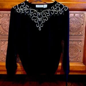 Women’s Liz Claiborne Black pullover sweater with embellished neckline